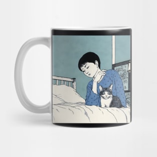 Traditional Japanese art of man with cat on the bed Mug